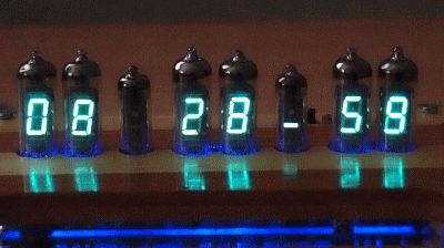 Tanya IV-6 VFD desk clock. Effects of switching digits.